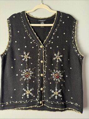 Vintage Style Black Embroidered Vest with Gold Trim